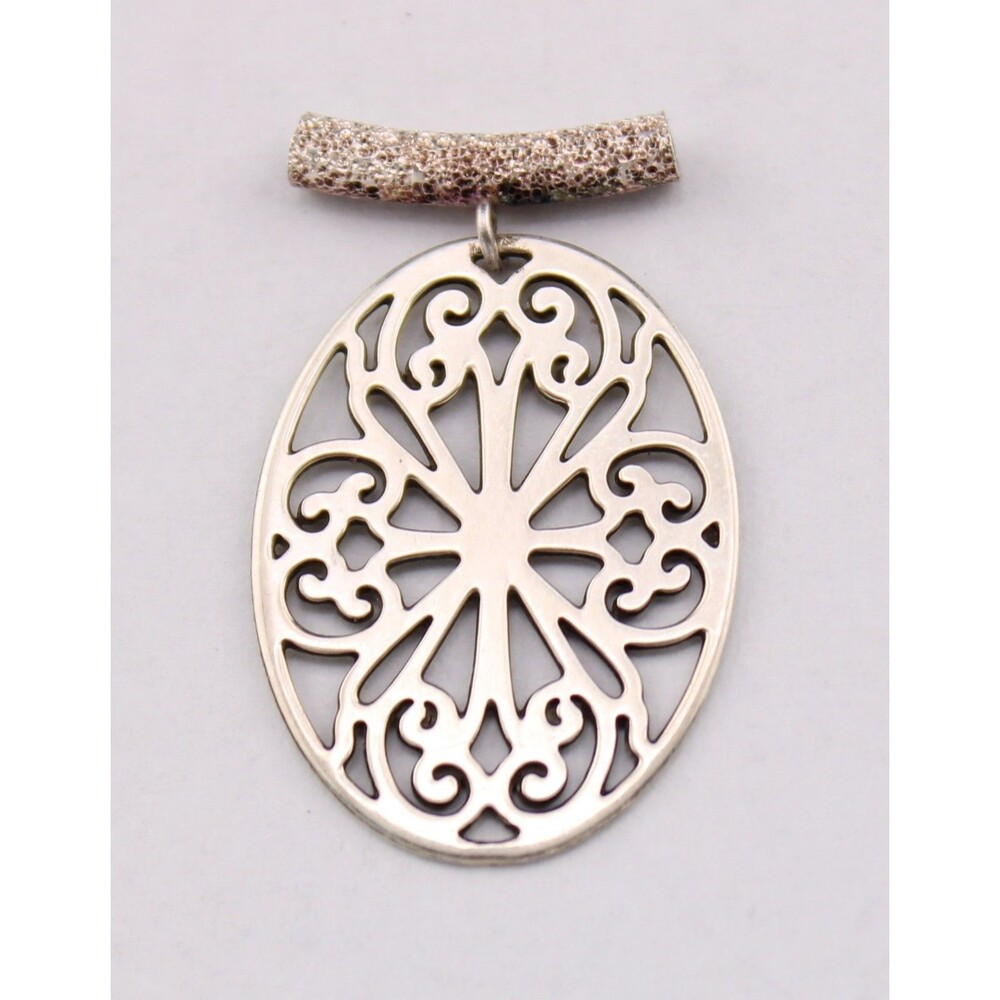 Delicate Sterling Silver Filigree Oval Cross Flower Slide Pendant 1.25"